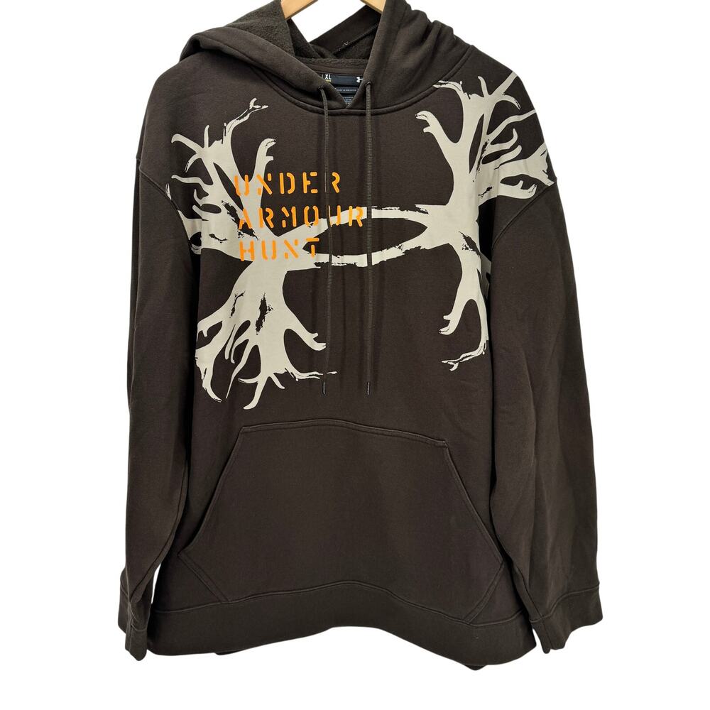Under armour HUNT Hoodie Mens XL Brown Pullover + Pockets Loose Fit Outdoor